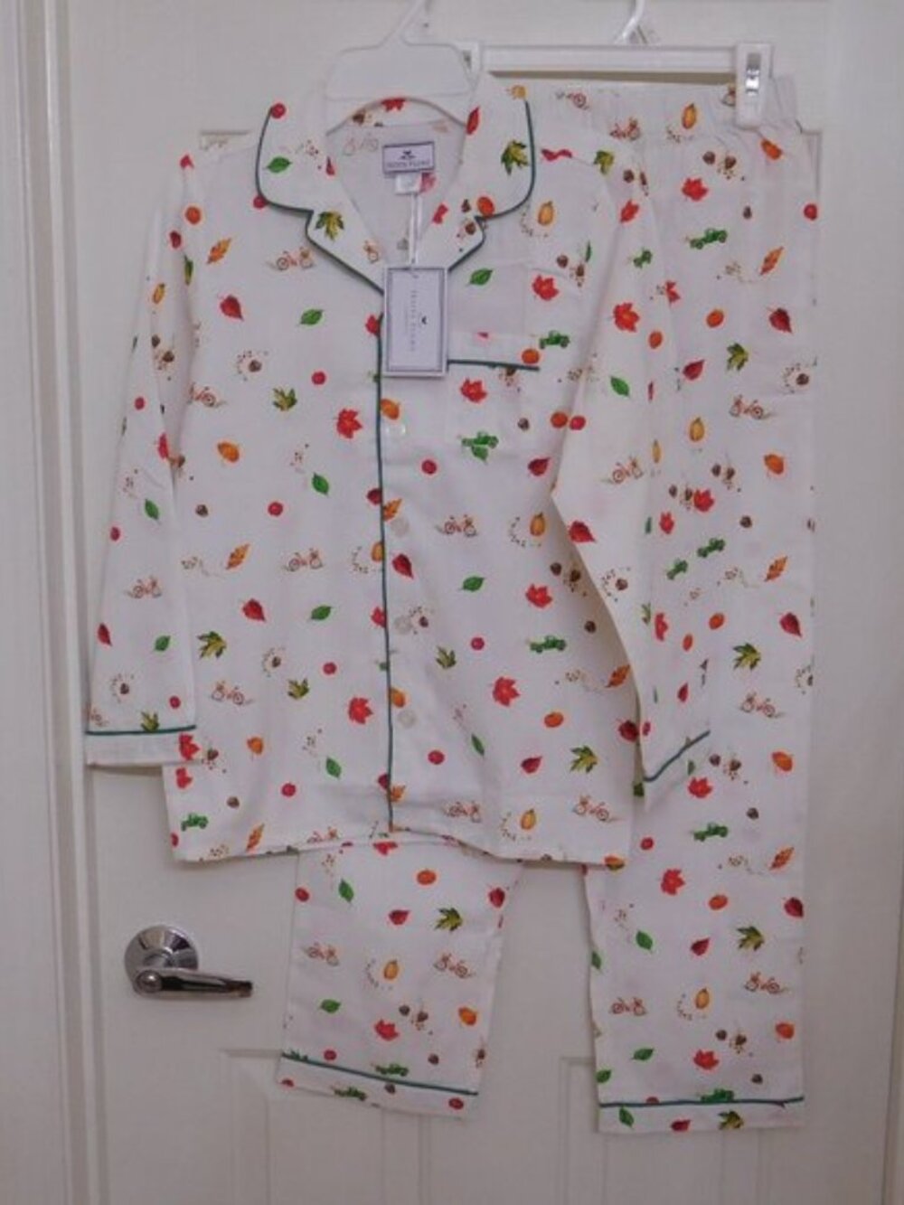 NWT 2pc Petite Plume Kids Autumn Pajamas Truck Pumpkin Leaves sz 10